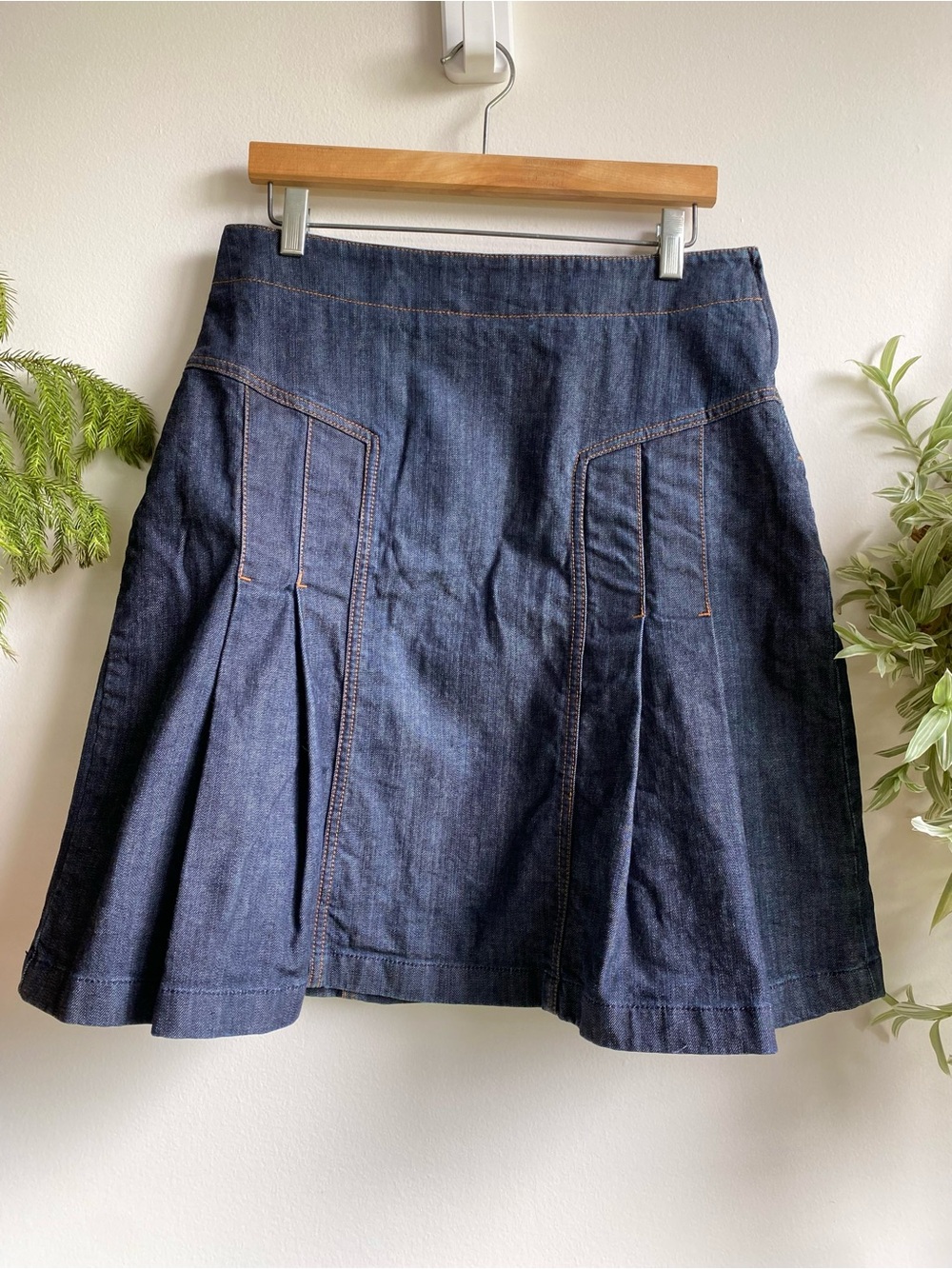 🤍❤️ Tommy Hilfiger Vintage Blue Denim Pleated A-Line Skirt Fall Autumn Preppy